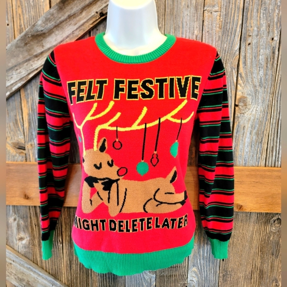 Mighty Fine Ugly Christmas Sweater Felt Festive Might Delete Later Size XS ^